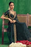 Buy_Jigar Mali_Green Organza Embroidery, Zari Sweetheart Neck Saree And Blouse Set _Online_at_Aza_Fashions