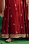 Jigar Mali_Maroon Chanderi Embroidery, Zari Sweetheart Neck Anarkali Churidar Set _Online_at_Aza_Fashions
