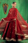 Shop_Jigar Mali_Maroon Chanderi Embroidery, Zari Sweetheart Neck Anarkali Churidar Set _at_Aza_Fashions