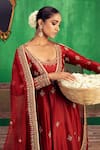 Buy_Jigar Mali_Maroon Chanderi Embroidery, Zari Sweetheart Neck Anarkali Churidar Set _Online_at_Aza_Fashions