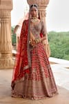 Buy_Jigar Mali_Red Silk Embroidery, Zari, Sequins Sweetheart Raw Lehenga Set With Dupattas _at_Aza_Fashions