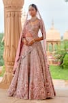 Shop_Jigar Mali_Pink Silk, Net Embroidery, Zari, Sequins V-neck Raw Lehenga Set With Dupattas _at_Aza_Fashions