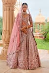 Buy_Jigar Mali_Pink Silk, Net Embroidery, Zari, Sequins V-neck Raw Lehenga Set With Dupattas _at_Aza_Fashions