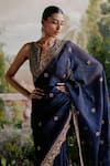 Shop_Jigar Mali_Navy Organza Embroidery, Zari V-neck Saree With Blouse _at_Aza_Fashions