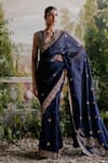 Buy_Jigar Mali_Navy Organza Embroidery, Zari V-neck Saree With Blouse _at_Aza_Fashions