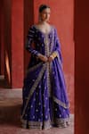 Buy_Jigar Mali_Purple Silk Zari, Embroidery V-neck Anarkali Jacket Lehenga Set _at_Aza_Fashions