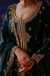 Jigar Mali_Green Silk Embroidery, Zari V-neck Jacket Lehenga And Dupatta Set _Online_at_Aza_Fashions