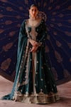 Buy_Jigar Mali_Green Silk Embroidery, Zari V-neck Jacket Lehenga And Dupatta Set _at_Aza_Fashions