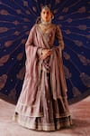 Buy_Jigar Mali_Purple Silk Zari, Embroidery, Gota Patti V-neck Jacket Lehenga Set With Dupatta _at_Aza_Fashions