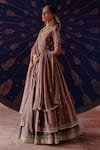 Shop_Jigar Mali_Purple Silk Zari, Embroidery, Gota Patti V-neck Jacket Lehenga Set With Dupatta _Online_at_Aza_Fashions