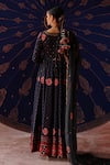 Shop_Jigar Mali_Navy Chanderi Embroidery V-neck Anarkali Set With Dupatta And Pant _at_Aza_Fashions