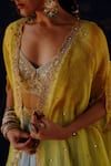 Buy_Jigar Mali_Yellow Chanderi Embroidery, Zari Open Neck, Blouse, Pleated Sharara And Cape Set _Online_at_Aza_Fashions