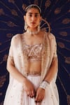 Buy_Jigar Mali_Ivory Chanderi Silk Zari, Embroidery Open Neck, Sweetheart Lehenga Set With Cape _Online_at_Aza_Fashions