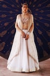 Buy_Jigar Mali_Ivory Chanderi Silk Zari, Embroidery Open Neck, Sweetheart Lehenga Set With Cape _at_Aza_Fashions