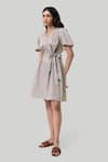 Reistor_Gray Cotton V-neck Pleated Tent Dress _Online_at_Aza_Fashions