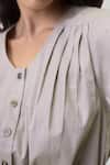 Buy_Reistor_Gray Cotton V-neck Pleated Tent Dress _Online_at_Aza_Fashions