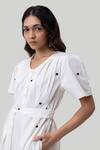 Shop_Reistor_Off White Cotton V-neck Pleated Tent Dress _Online_at_Aza_Fashions