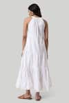Shop_Reistor_White Cotton Embroidery, Cut Work Halter Neck Tiered Dress _at_Aza_Fashions