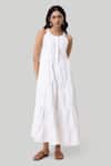 Buy_Reistor_White Cotton Embroidery, Cut Work Halter Neck Tiered Dress _at_Aza_Fashions