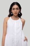 Buy_Reistor_White Cotton Embroidery, Cut Work Halter Neck Tiered Dress _Online_at_Aza_Fashions