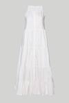 Shop_Reistor_White Cotton Embroidery, Cut Work Halter Neck Tiered Dress _Online_at_Aza_Fashions