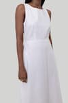 Shop_Reistor_White Cotton Embroidery Round Neck Coconut Cross-back Midi Dress _Online_at_Aza_Fashions
