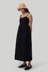Buy_Reistor_Black Cotton Sweetheart Neck Organic Double Strap Dress _Online_at_Aza_Fashions
