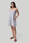 Reistor White Cotton V-neck Striped Tent Dress Online at Aza Fashions Reistor_White Cotton V-neck Striped Tent Dress _Online_at_Aza_Fashions