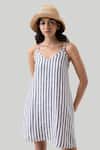 Shop Reistor White Cotton V-neck Striped Tent Dress Online at Aza Fashions Shop_Reistor_White Cotton V-neck Striped Tent Dress _Online_at_Aza_Fashions