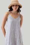 Reistor White Cotton V-neck Striped Tent Dress at Aza Fashions Reistor_White Cotton V-neck Striped Tent Dress _at_Aza_Fashions