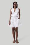 Buy Reistor White Cotton Embroidery Split V-neck Tiered Cutwork Short Dress at Aza Fashions Buy_Reistor_White Cotton Embroidery Split V-neck Tiered Cutwork Short Dress _at_Aza_Fashions