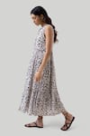 Reistor_Off White Cotton Split V-neck Floral Print Tiered Maxi Dress _Online_at_Aza_Fashions