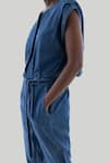 Reistor_Blue Cotton Round Neck Denim Jumpsuit With Detachable Belt _Online_at_Aza_Fashions