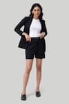 Buy_Reistor_Black Cotton Collarless Blazer And Shorts Set _at_Aza_Fashions