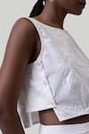 Reistor_White Cotton Embroidery Boat Neck Crop Top And Wrap Skirt Set _at_Aza_Fashions