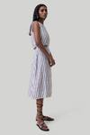 Shop_Reistor_Blue Cotton Round Neck Striped Boxy Crop Top With Overlap Midi Skirt _at_Aza_Fashions