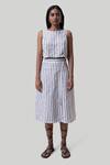 Reistor_Blue Cotton Round Neck Striped Boxy Crop Top With Overlap Midi Skirt _Online_at_Aza_Fashions