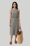 Buy_Reistor_Olive Green Cotton Round Neck Boxy Crop Top And Overlap Midi Skirt Set _at_Aza_Fashions