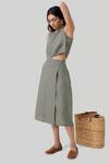 Shop_Reistor_Olive Green Cotton Round Neck Boxy Crop Top And Overlap Midi Skirt Set _Online_at_Aza_Fashions