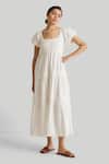 Buy_Reistor_Off White Cotton Embroidery Square Neck Tiered Dress _at_Aza_Fashions
