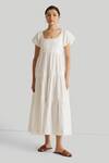 Reistor_Off White Cotton Embroidery Square Neck Tiered Dress _Online_at_Aza_Fashions