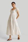 Shop_Reistor_Off White Cotton Embroidery Square Neck Tiered Dress _Online_at_Aza_Fashions