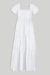Reistor_Off White Cotton Embroidery Square Neck Tiered Dress _at_Aza_Fashions