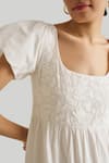 Shop_Reistor_Off White Cotton Embroidery Square Neck Tiered Dress 