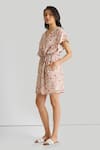 Reistor_Pink Crepe V-neck Floral Print Dress _Online_at_Aza_Fashions
