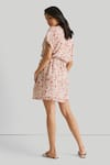 Shop_Reistor_Pink Crepe V-neck Floral Print Dress _at_Aza_Fashions