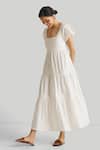 Buy_Reistor_Off White Cotton Square Neck Tiered Midi Dress _Online_at_Aza_Fashions