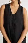 Buy_Reistor_Black Cotton V-neck Pintuck Placket Romper _Online_at_Aza_Fashions