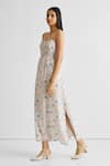 Reistor White Crepe Square Neck Ruched Strappy Floral Maxi Dress Online at Aza Fashions Reistor_White Crepe Square Neck Ruched Strappy Floral Maxi Dress _Online_at_Aza_Fashions