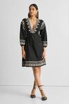 Buy_Reistor_Black Cotton Embroidery V-neck Dress _at_Aza_Fashions